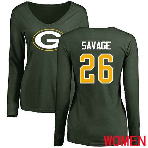 Green Bay Packers Green Women #26 Savage Darnell Name And Number Logo Nike NFL Long Sleeve T Shirt